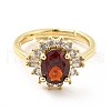 Red Glass Flower Adjustable Ring with Cubic Zirconia KK-H439-28G-2