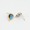 Real 18K Gold Plated Tone Brass Glass Stud Earring Findings GLAA-J023-04G-2