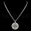 Stainless Steel Flat Round with Tree of Life Pendant Twisted Chain Necklace for Women PW-WG3FDD3-01-3