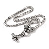 304 Stainless Steel Wolf Head King Wheat Chain Viking Mjolnir Thor Hammer Pendant Necklaces for Men NJEW-K278-05AS-2
