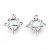 Brass Pave Clear AB Glass Cubic Zirconia Heart Planet with Star Connector Charms KK-N267-04G-1