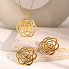 Stainless Steel Hollow Rose Stud Earrings & Pendant Necklaces Sets for Women DE4974-1-2
