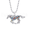 Alloy Colorful Rhinestone Horse Pendant Necklaces for Kid FS-WG0E39F-03-2