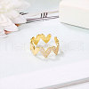 Heart Brass Micro Pave Clear Cubic Zirconia Cuff Rings for Women FS-WG66D21-01-2