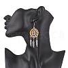 Flat Round with Feather Handmade Glass Seed Beads Chandelier Earrings EJEW-MZ00473-5