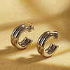Non-Tarnish Elegant Stainless Steel Double Layer C-shaped Half Hoop Stud Earrings for Women YC0803-2-1