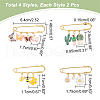 8Pcs 4 Style Stainless Steel Safety Pin Brooches JEWB-AB00013-2