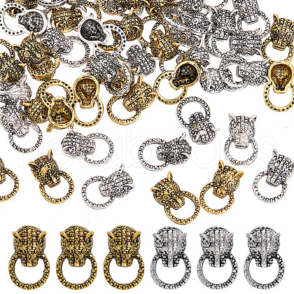 HOBBIESAY 60Pcs 2 Colors Leopard Head Alloy Cabochons MRMJ-HY0002-42-1