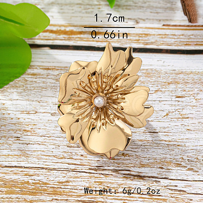 Flower Alloy with Plastic Pearl Finger Rings for Women FS-WGF3E87-04-1