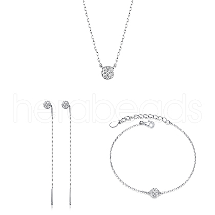 S925 Sterling Silver Micro Pave Clear Cubic Zirconia Round Pendant Necklaces & Bracelets & Ear Threads Sets for Women SA9536-4-1