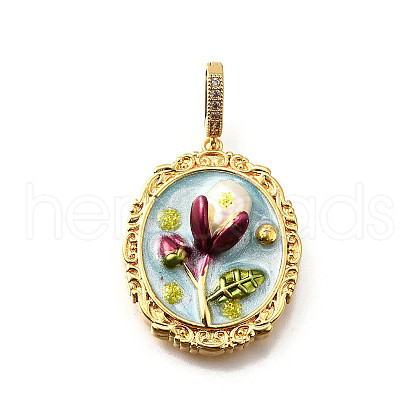 Brass Micro Pave Cubic Zirconia & Enamel Pendants KK-R222-08G-04-1