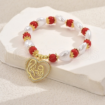 Mother's Day Brass Micro Pave Cubic Zirconia Heart Charm Bracelets XO3109-4-1