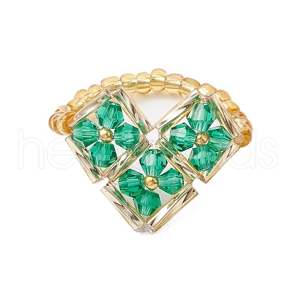 Heart Glass Seed Beads Stretch Rings for Women RJEW-MZ00028-03-1
