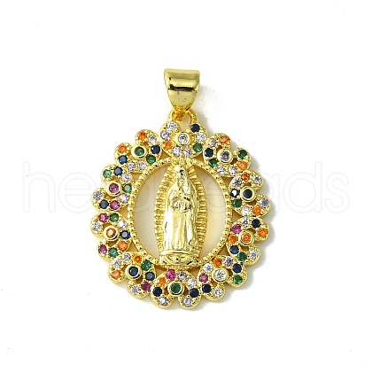 Real 18K Gold Plated Brass Micro Pave Random Color Cubic Zirconia Pendants KK-H472-33G-02-1