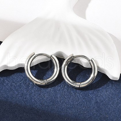 Tarnish Resistant 201 Stainless Steel Hoop Earrings X-MAK-R021-15mm-1