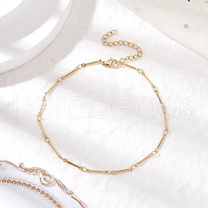 304 Stainless Steel Cuboid Bar Link Chain Anklets for Women AJEW-AN00660-1