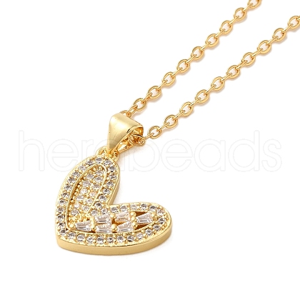 Brass Pave Clear Cubic Zirconia Heart Pendant Necklaces for Women NJEW-K381-06B-G-1