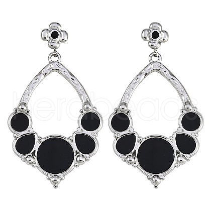 304 Stainless Steel Enamel Flower Dangle Stud Earrings EJEW-Z075-09P-02-1