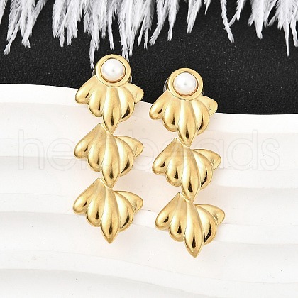 304 Stainless Steel Plstic Imitation Pearl Tassel Stud Earrings for Women EJEW-U068-04G-1