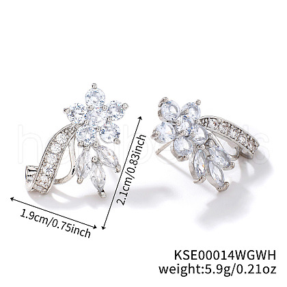 Elegant Brass Rhinestone Leaf Stud Earrings FM5419-7-1