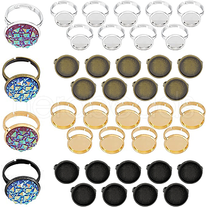 SUNNYCLUE 40Pcs 4 Colors Adjustable Brass Ring Components MAK-SC0001-06B-1