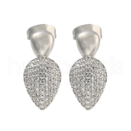 Teardrop Brass Pave Cubic Zirconia Dangle Stud Earrings for Women EJEW-N054-43P-1