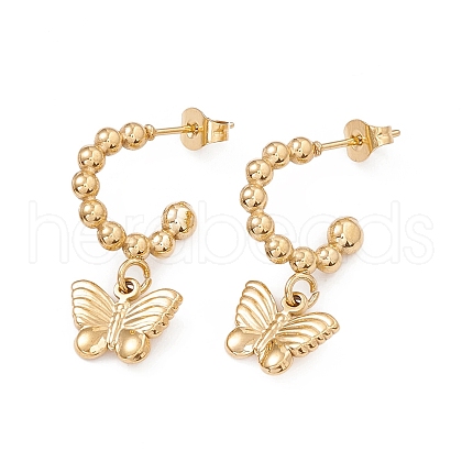 Ion Plating(IP) 304 Stainless Steel Ring with Butterfly Dangle Stud Earrings EJEW-B018-01G-1