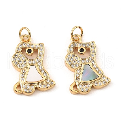 Brass Cubic Zirconia with Shell Pendants KK-K342-04G-1