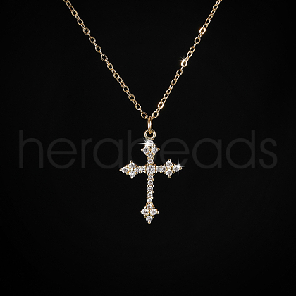 Simple and Elegant Brass Micro Pave Cubic Zirconia Cross Pendant Necklaces for Women JS5117-1-1
