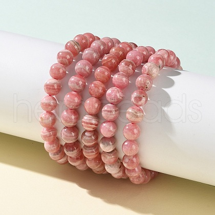 Natural Argentina Rhodochrosite Beaded Stretch Bracelets BJEW-L700-01B-1