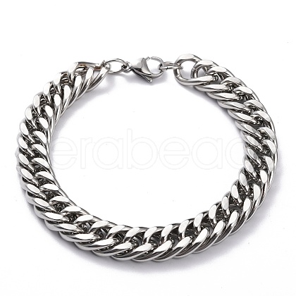 304 Stainless Steel Cuban Link Chain Bracelets X-STAS-A028-B064P-A-1