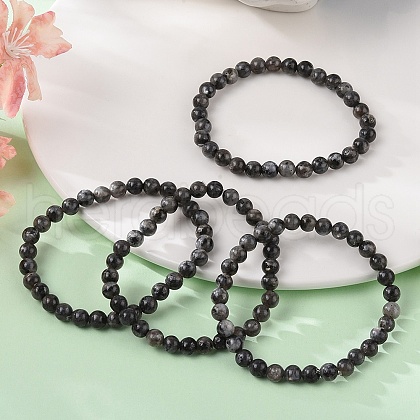 Natural Larvikite Bead Stretch Bracelets BJEW-K212-A-046-1