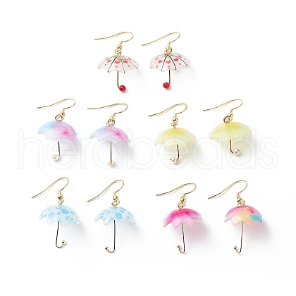 5 Pairs 5 Color Acrylic Umbrella with ABS Plastic Beaded Dangle Earrings EJEW-JE05094-1
