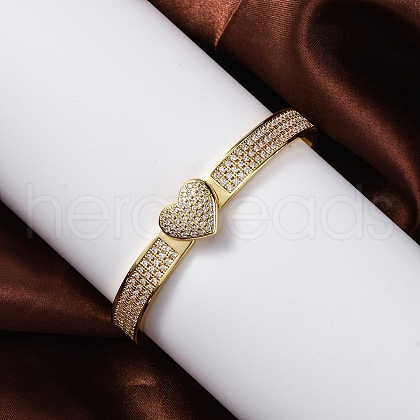 Rack Plating Brass Micro Pave Cubic Zirconia Hinged Bangles BJEW-H624-06D-G-1