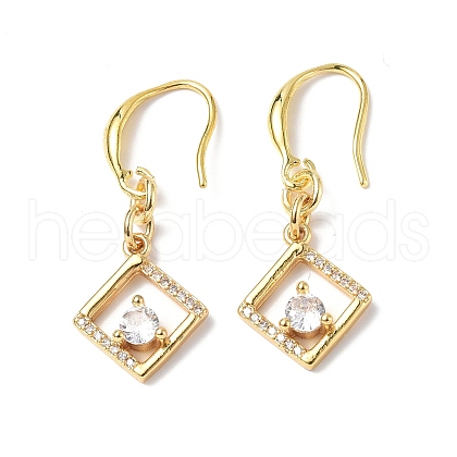 Clear Cubic Zirconia Rhombus Dangle Earrings EJEW-B017-14G-1