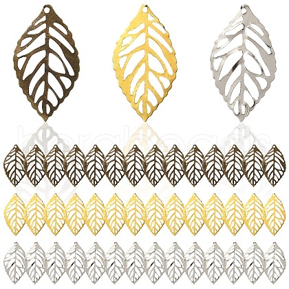 75Pcs 3 Colors Leaf Iron Pendants IFIN-YW0003-67-1