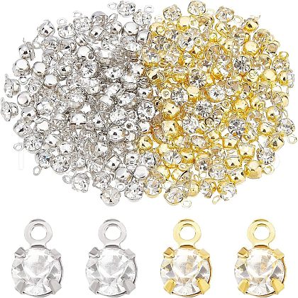SUPERFINDINGS 200Pcs 2 Colors Brass Setting with Middle East Rhinestone Pendants RB-FH0001-06-1
