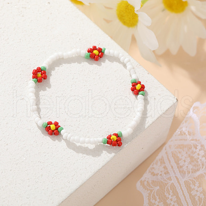Bohemian Style Daisy Glass Seed Beaded Stretch Bracelets for Women WG677E4-03-1