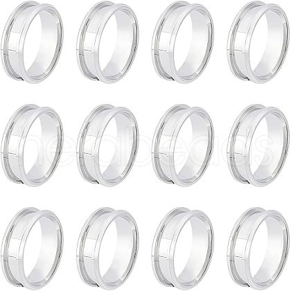 Unicraftale 12Pcs Stainless Steel Grooved Finger Ring Settings STAS-UN0038-94D-1
