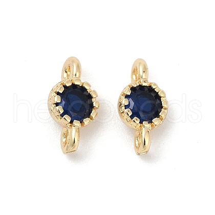Brass Cubic Zirconia Flat Round Connector Charms KK-H204-02KCG-03-1