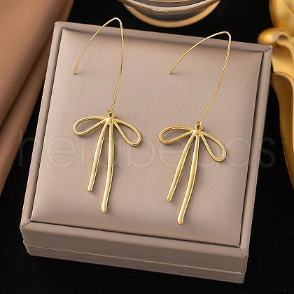 304 Stainless Steel Bowknot Dangle Earrings EJEW-H015-02G-1