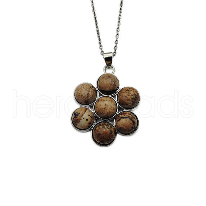 Natural Picture Jasper Flower Pendant Necklace FO7861-9-1