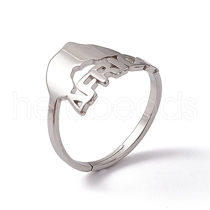 Non-Tarnish 201 Stainless Steel Africa Map Adjustable Ring for Women RJEW-C045-10P-1