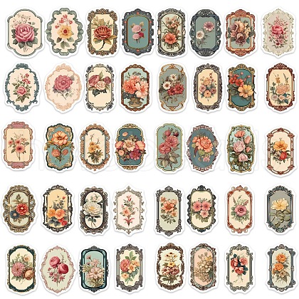 Retro PVC Self-Adhesive Floral Stickers X-STIC-PW0020-09-1