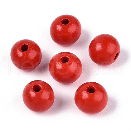 Spray Painted Round Natural Schima Wood Beads WOOD-A018-14mm-07-1