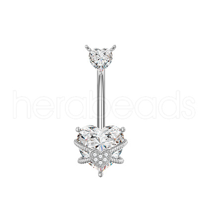 304 Stainless Steel Pave Clear Cubic Zirconia Curved Barbell Belly Rings FS-WG7A03F-01-1