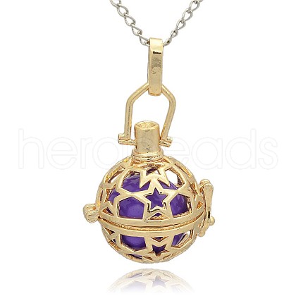 Golden Tone Brass Hollow Round Cage Pendants KK-J226-04G-1