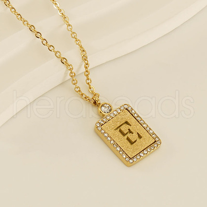 304 Stainless Steel Micro Pave Clear Cubic Zirconia Rectangle with Hollow Letter Pendant Necklaces FS-WGAE794-08-1