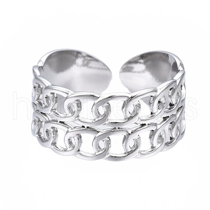 Non-Tarnish 304 Stainless Steel Curb Chain Open Cuff Ring RJEW-T023-16P-1