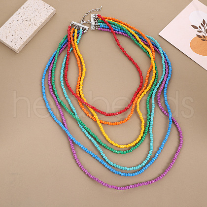 Bohemia Style Alloy with Colorful Rondelle Plastic Seed Beaded Multi Layered Necklaces FS-WG3BE3B-01-1